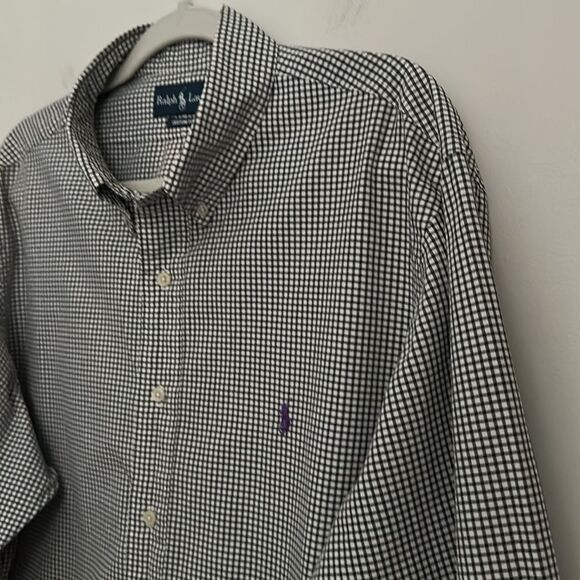 Ralph Lauren Custom Fit Men's Button Down Shirt Black White Gingham Plaid Size L - Picture 3 of 11